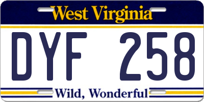 WV license plate DYF258