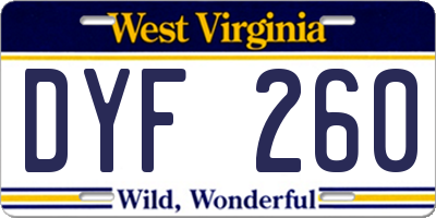 WV license plate DYF260