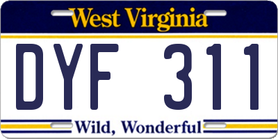 WV license plate DYF311
