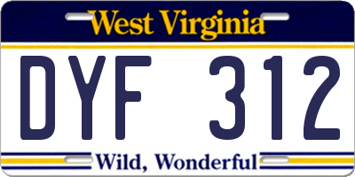 WV license plate DYF312