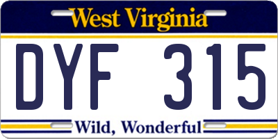WV license plate DYF315