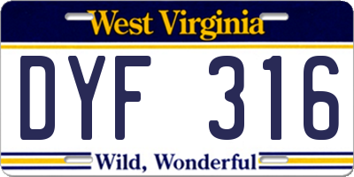 WV license plate DYF316