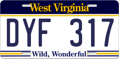 WV license plate DYF317