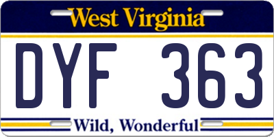 WV license plate DYF363