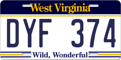 WV license plate DYF374