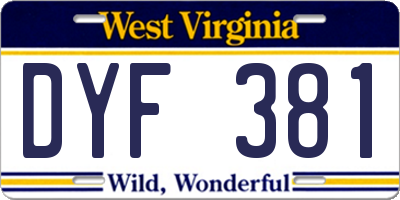WV license plate DYF381