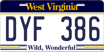 WV license plate DYF386