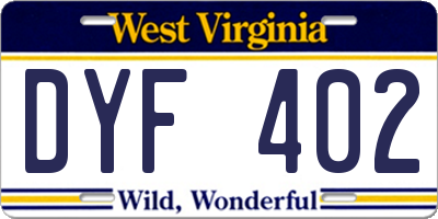 WV license plate DYF402