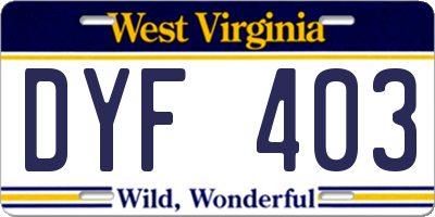 WV license plate DYF403