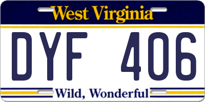 WV license plate DYF406