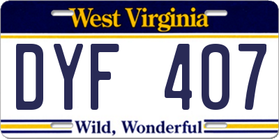 WV license plate DYF407