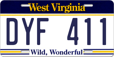 WV license plate DYF411