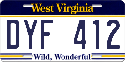 WV license plate DYF412