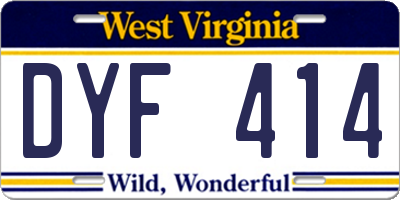 WV license plate DYF414