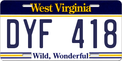 WV license plate DYF418