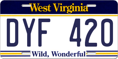 WV license plate DYF420