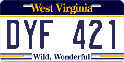 WV license plate DYF421