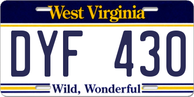 WV license plate DYF430
