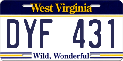 WV license plate DYF431
