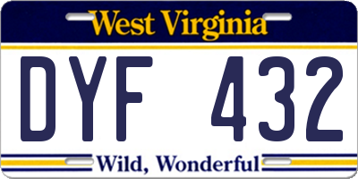 WV license plate DYF432