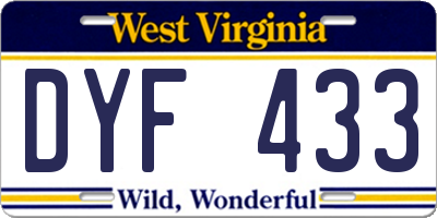WV license plate DYF433