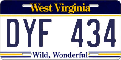 WV license plate DYF434