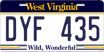 WV license plate DYF435
