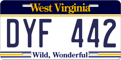 WV license plate DYF442