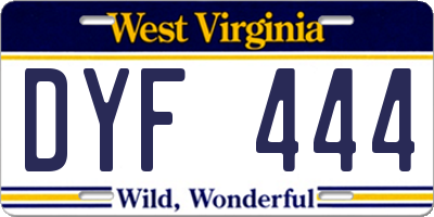 WV license plate DYF444