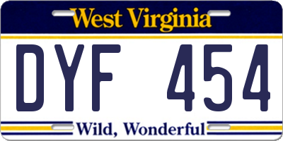 WV license plate DYF454