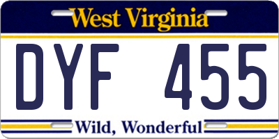 WV license plate DYF455