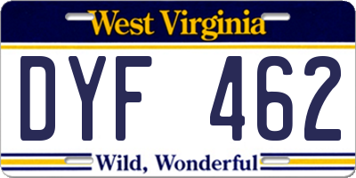 WV license plate DYF462