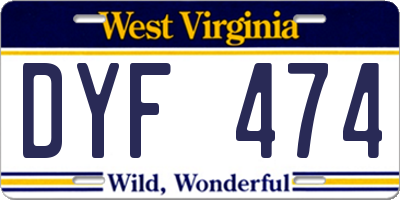 WV license plate DYF474