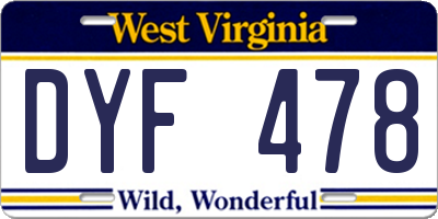 WV license plate DYF478
