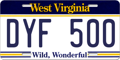 WV license plate DYF500
