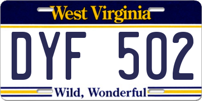 WV license plate DYF502