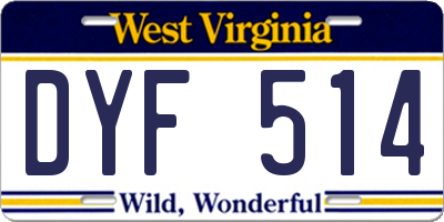 WV license plate DYF514