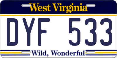 WV license plate DYF533