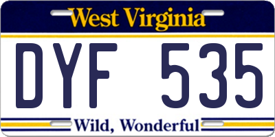 WV license plate DYF535