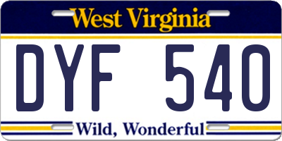 WV license plate DYF540