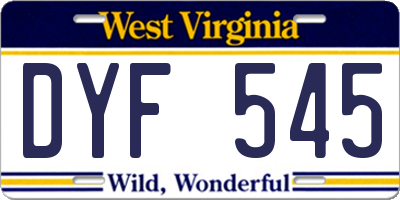 WV license plate DYF545