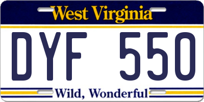 WV license plate DYF550