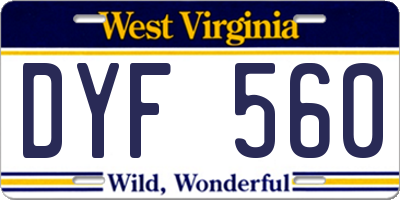 WV license plate DYF560