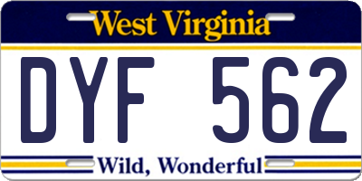 WV license plate DYF562