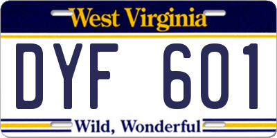 WV license plate DYF601