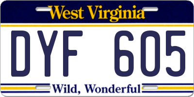 WV license plate DYF605