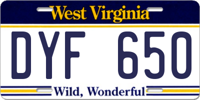 WV license plate DYF650