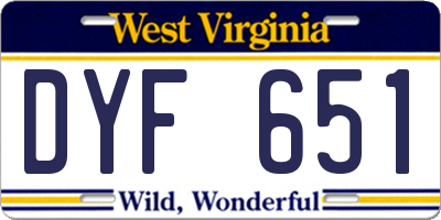WV license plate DYF651
