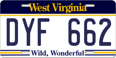 WV license plate DYF662