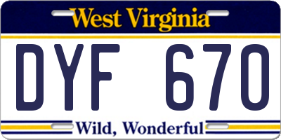 WV license plate DYF670